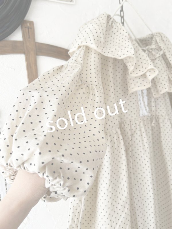画像3: shizuka's【19】アンティークレースの ドットフリルワンピース・ベージュB (3)