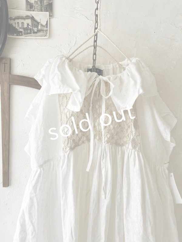 画像2: shizuka's【6】アンティークレースのフリル襟フレンチワンピース・白A (2)