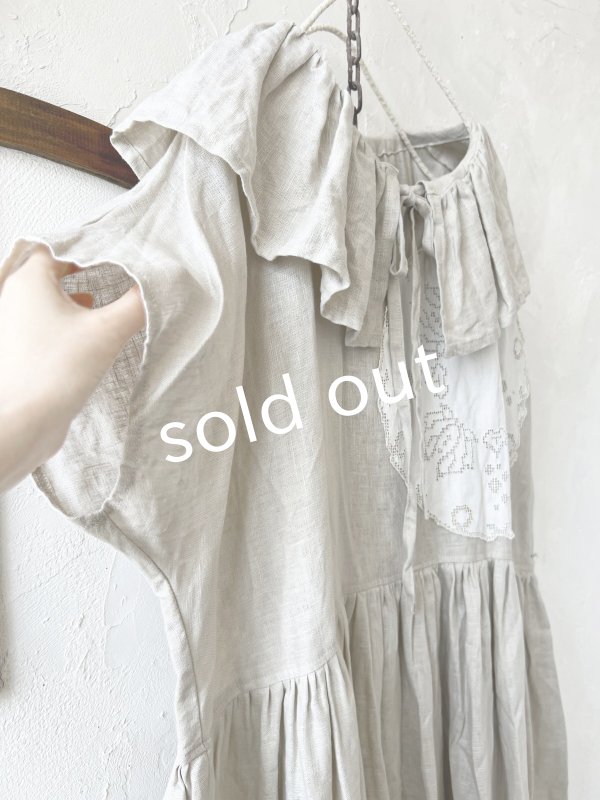 画像4: shizuka's【15】アンティークレースのフリル襟フレンチワンピース・生成りB (4)