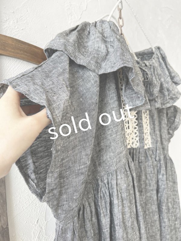 画像4: shizuka's【24】アンティークレースのフリル襟フレンチワンピース・黒シャンブレーA (4)