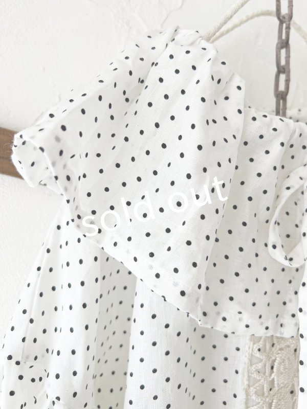 画像4: shizuka's【17】アンティークレースの ドットフリルワンピース・白 (4)