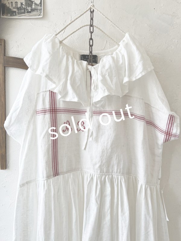 画像2: shizuka's【10】アンティークレースのフリル襟フレンチワンピース・白E (2)