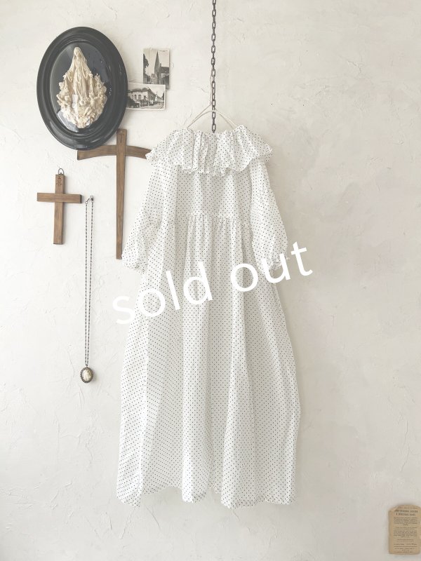 画像5: shizuka's【17】アンティークレースの ドットフリルワンピース・白 (5)