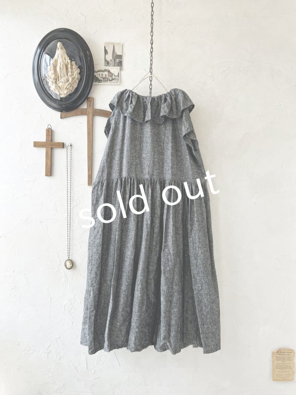 画像5: shizuka's【26】アンティークレースのフリル襟フレンチワンピース・黒シャンブレーC (5)