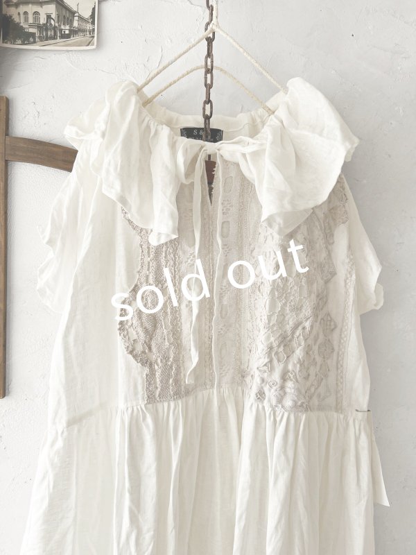 画像2: shizuka's【7】アンティークレースのフリル襟フレンチワンピース・白B (2)