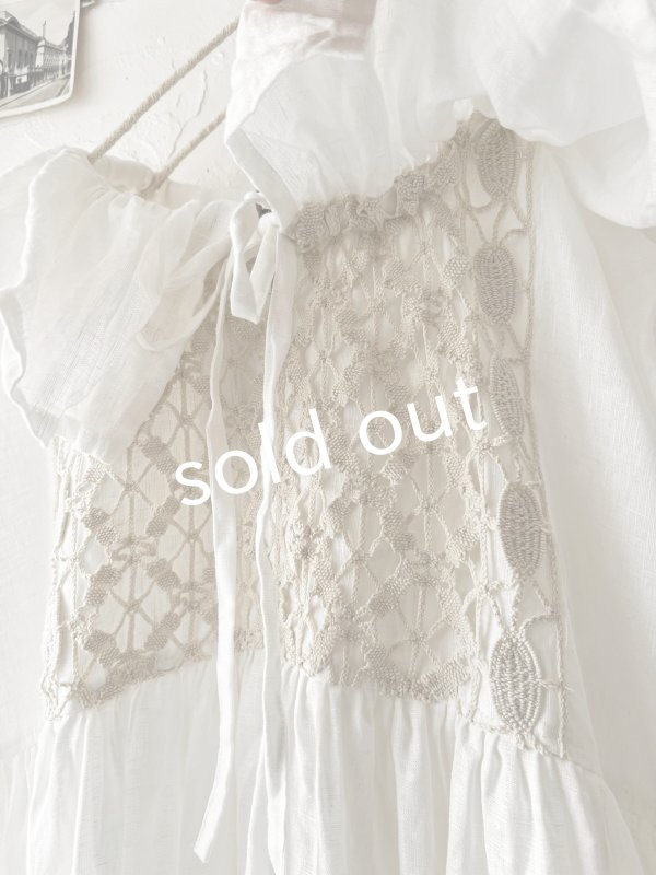 画像3: shizuka's【6】アンティークレースのフリル襟フレンチワンピース・白A (3)