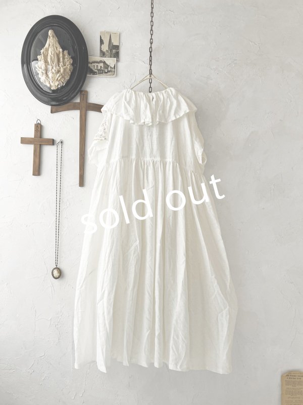 画像6: shizuka's【8】アンティークレースのフリル襟フレンチワンピース・白C (6)