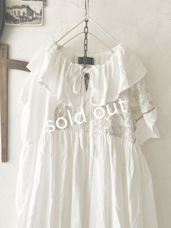 画像2: shizuka's【8】アンティークレースのフリル襟フレンチワンピース・白C (2)