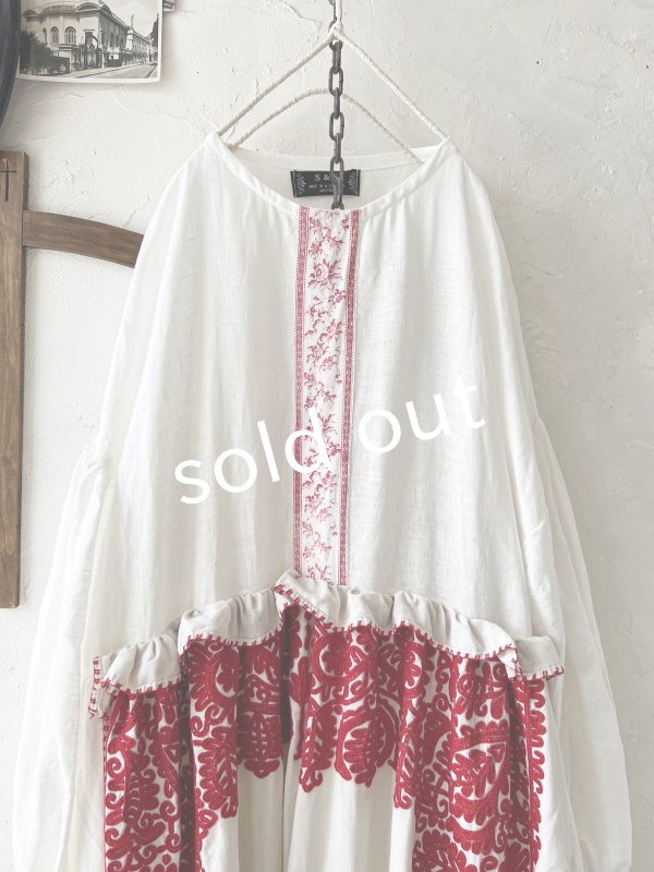 画像2: shizuka's【12】アンティークレースのボリューム袖ワンピース・白B (2)