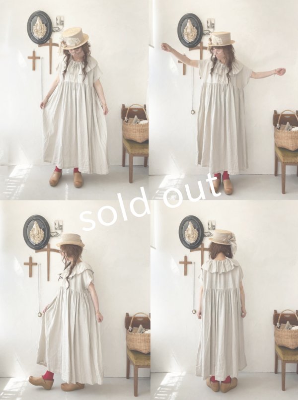 画像7: shizuka's【24】アンティークレースのフリル襟フレンチワンピース・黒シャンブレーA (7)