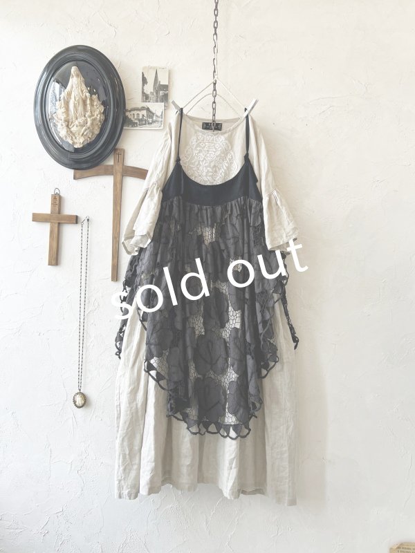 画像6: shizuka's【29】アンティークレースのキャミチュニック・スミクロ (6)