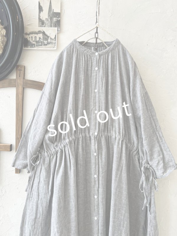 画像2: SO／ガーゼギャザーワンピース・杢グレー (2)