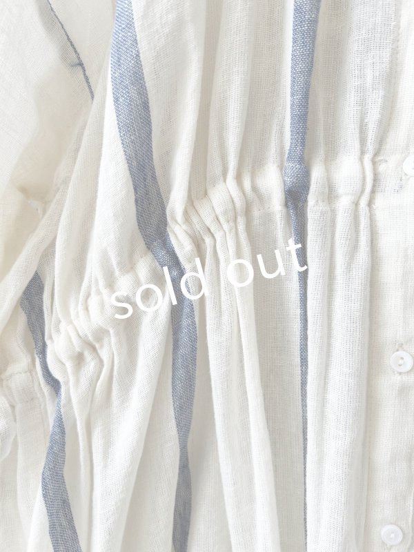 画像4: SO／ガーゼギャザーワンピース・ブルーストライプ (4)