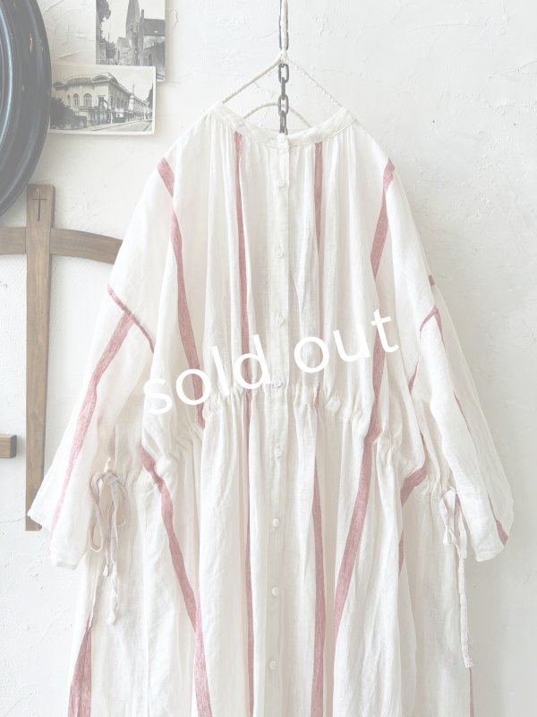 画像2: SO／ガーゼギャザーワンピース・レッドストライプ (2)