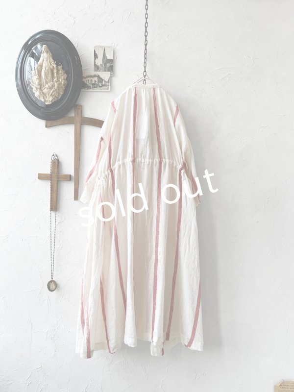 画像10: SO／ガーゼギャザーワンピース・レッドストライプ (10)