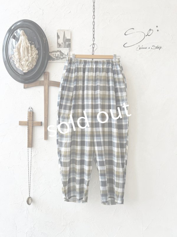 画像1: SO／ペチコート付きサルエルワイドパンツ・マドラスチェック (1)