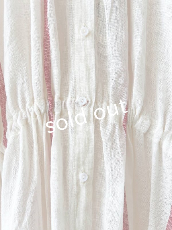 画像4: SO／ガーゼギャザーワンピース・レッドストライプ (4)