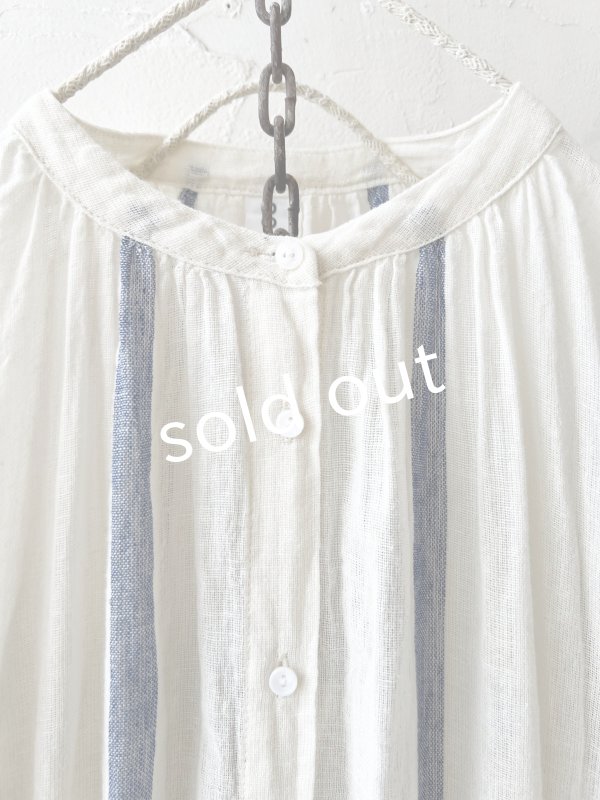画像3: SO／ガーゼギャザーワンピース・ブルーストライプ (3)