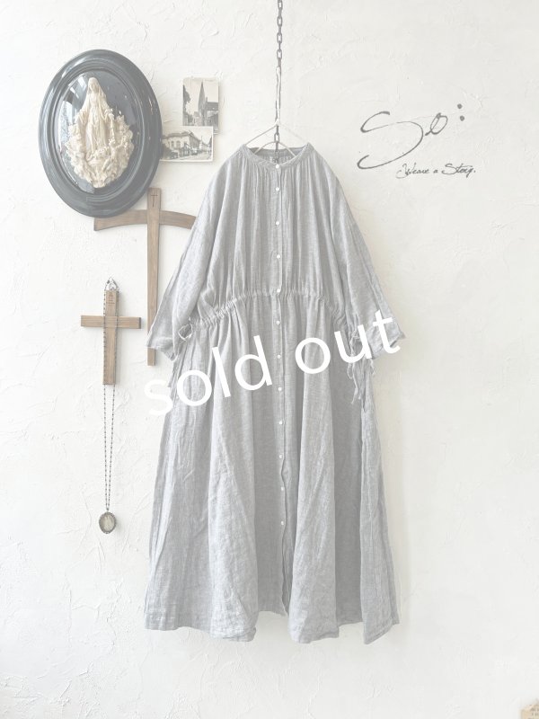 画像1: SO／ガーゼギャザーワンピース・杢グレー (1)