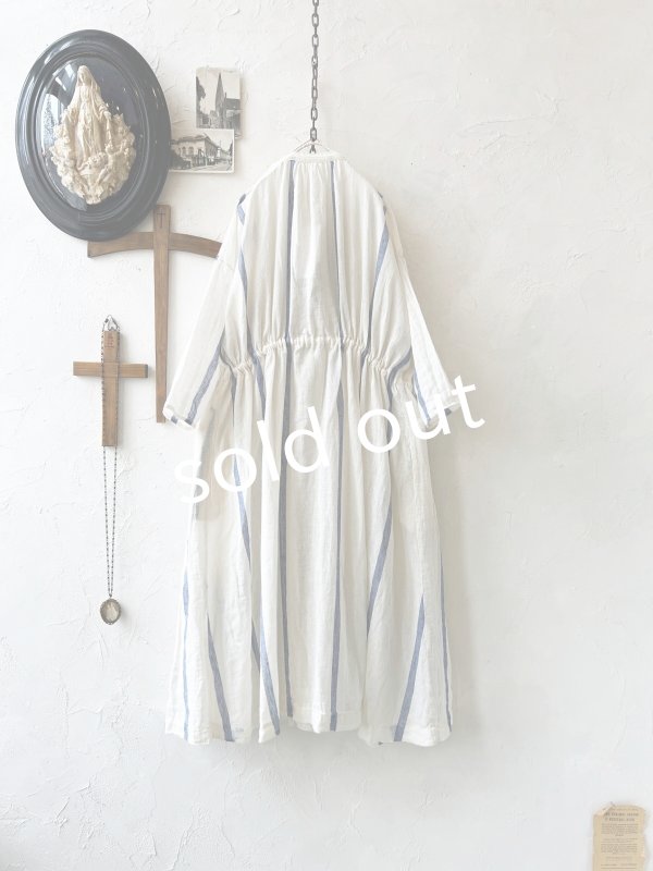 画像6: SO／ガーゼギャザーワンピース・ブルーストライプ (6)