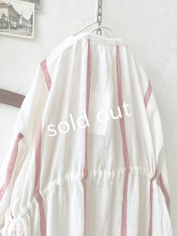 画像11: SO／ガーゼギャザーワンピース・レッドストライプ (11)