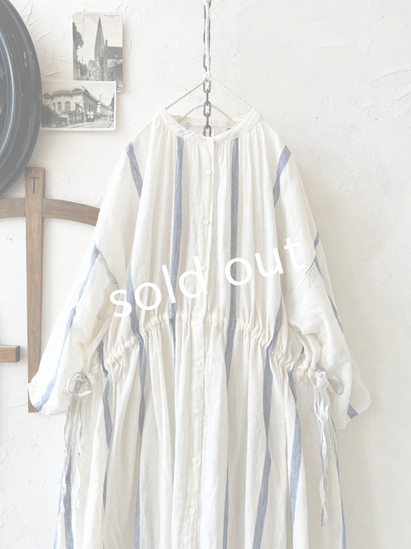 画像2: SO／ガーゼギャザーワンピース・ブルーストライプ (2)