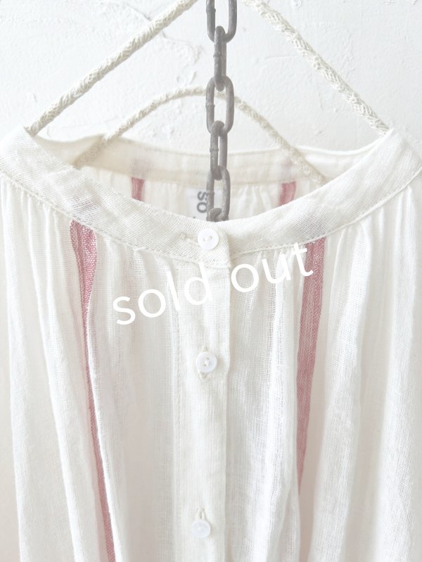 画像3: SO／ガーゼギャザーワンピース・レッドストライプ (3)