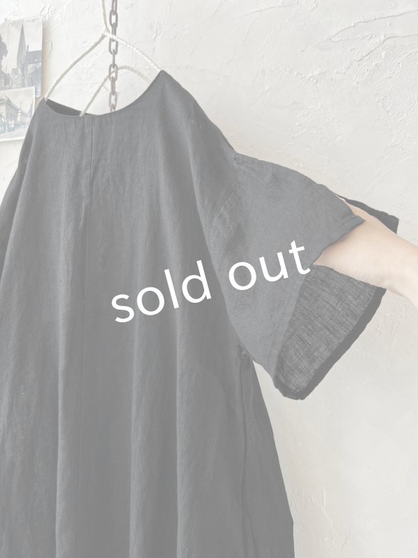 画像3: 08mab/リネンシャンブレーAラインワンピース・黒 (3)