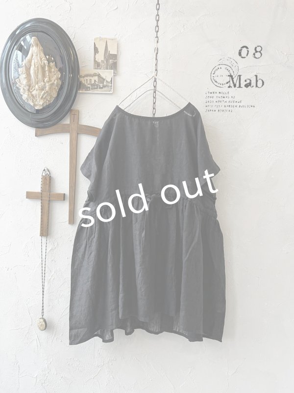 画像1: 08mab/リネンシャンブレーウエストリボンチュニック・黒 (1)