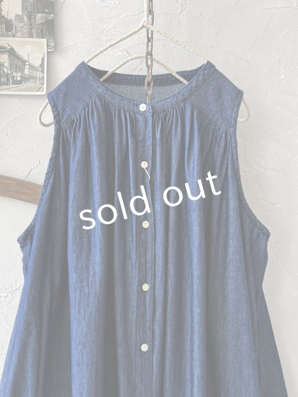 画像3: sorte cuff／インディゴノースリーブギャザーワンピース (3)