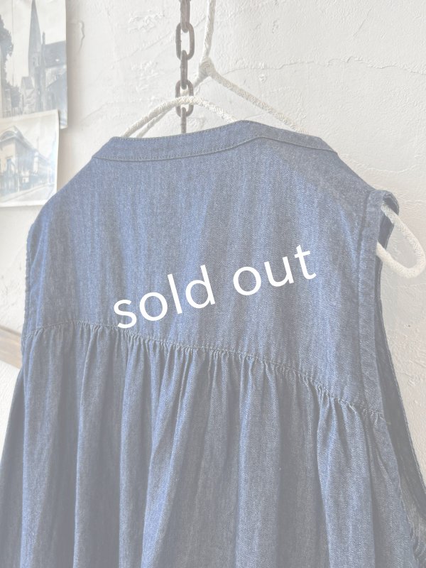 画像9: sorte cuff／インディゴノースリーブギャザーワンピース (9)