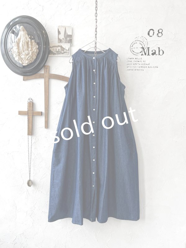画像2: sorte cuff／インディゴノースリーブギャザーワンピース (2)