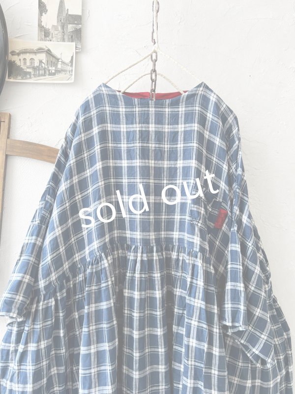 画像2: MARCHE' DE SOEUR／ギャザープルオーバー・ブルーグリーンチェック (2)