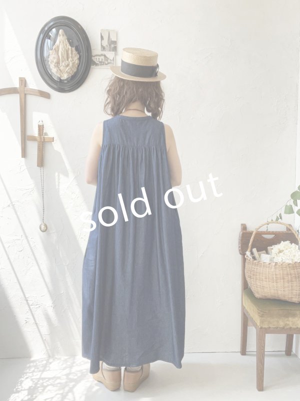 画像11: sorte cuff／インディゴノースリーブギャザーワンピース (11)