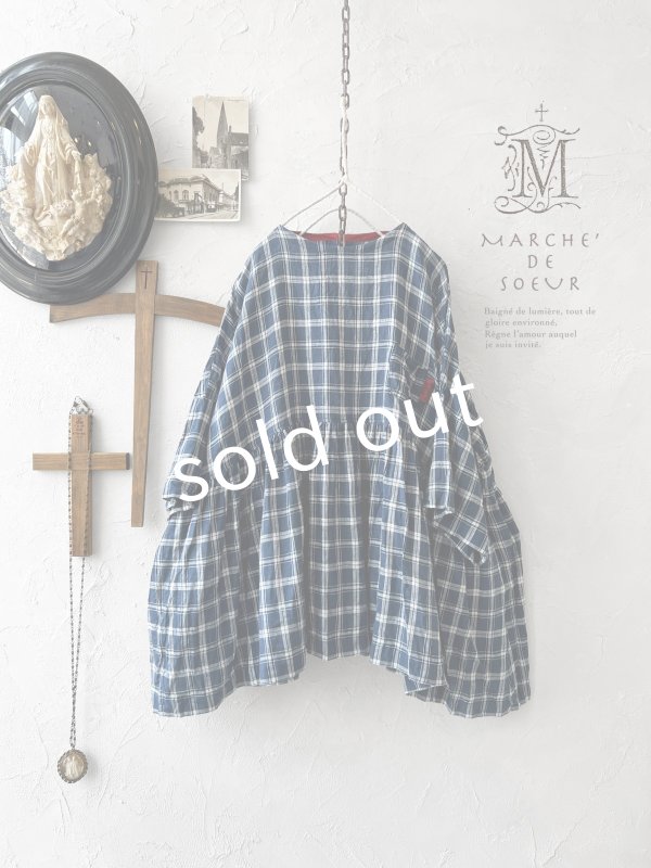 画像1: MARCHE' DE SOEUR／ギャザープルオーバー・ブルーグリーンチェック (1)