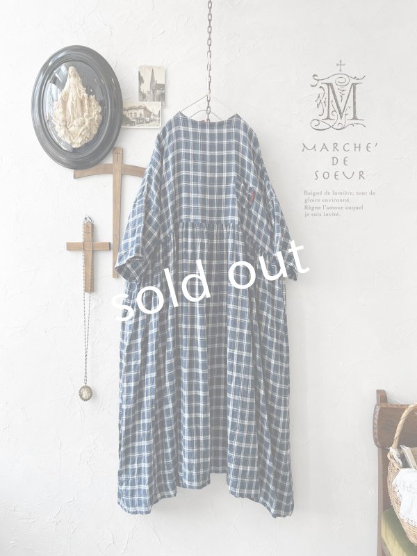 画像1: MARCHE' DE SOEUR／ギャザーワンピース・ブルーグリーンチェック (1)