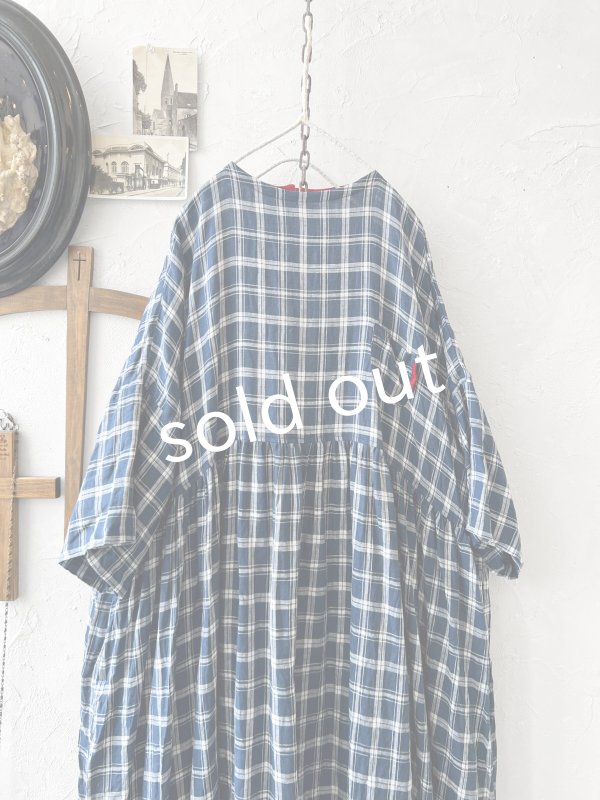 画像2: MARCHE' DE SOEUR／ギャザーワンピース・ブルーグリーンチェック (2)