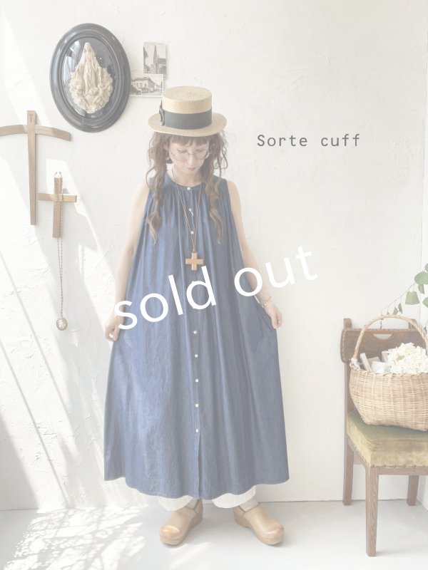 画像1: sorte cuff／インディゴノースリーブギャザーワンピース (1)