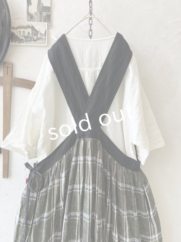 画像9: MARCHE' DE SOEUR／バッククロスワンピース・黒×グリーンチェック (9)