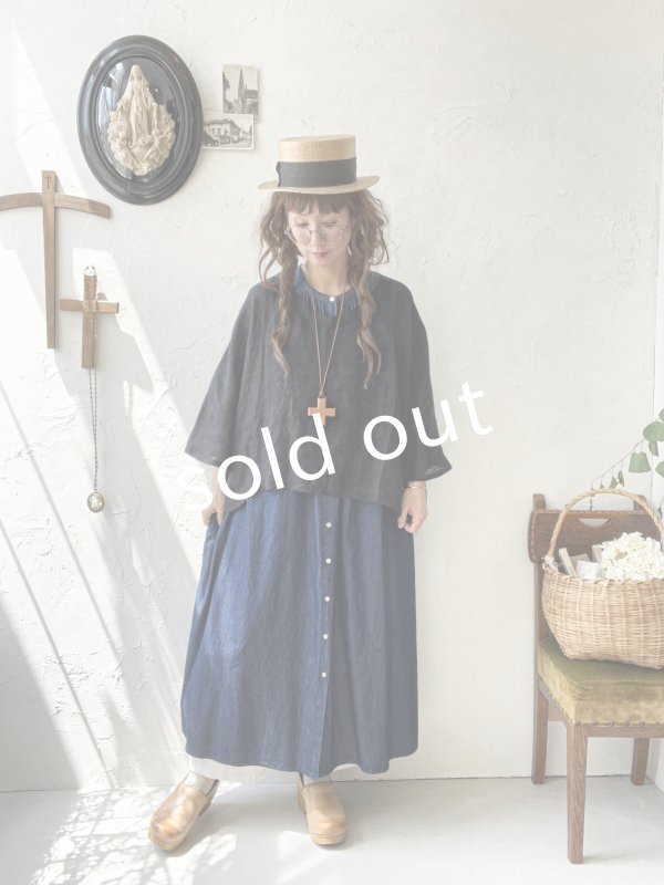 画像12: sorte cuff／インディゴノースリーブギャザーワンピース (12)