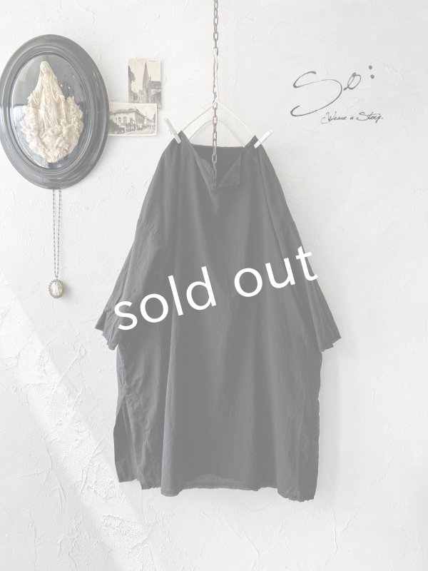 画像1: SO／裁ち切りスキッパーチュニック・ブラック (1)