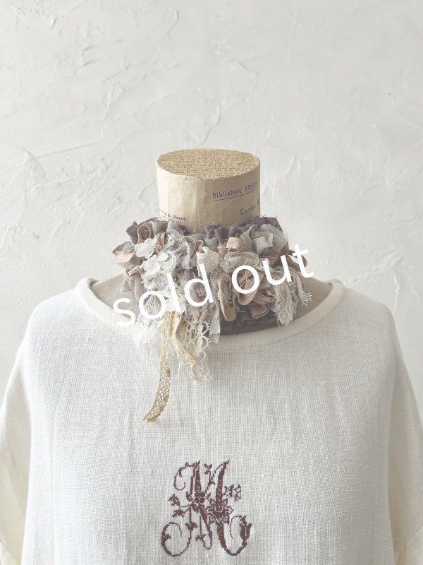 画像2: pollenbienco／アンティークレースのチョーカー・ライラック (2)