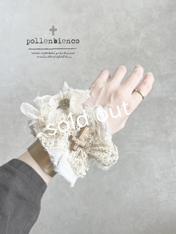 画像1: pollenbienco／アンティークレースのクッションブレスレット・くすみピンク (1)
