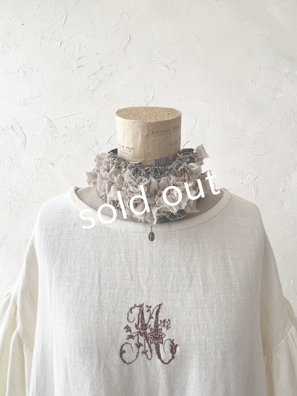 画像2: pollenbienco／アンティークレースのチョーカー・シャンブレー (2)