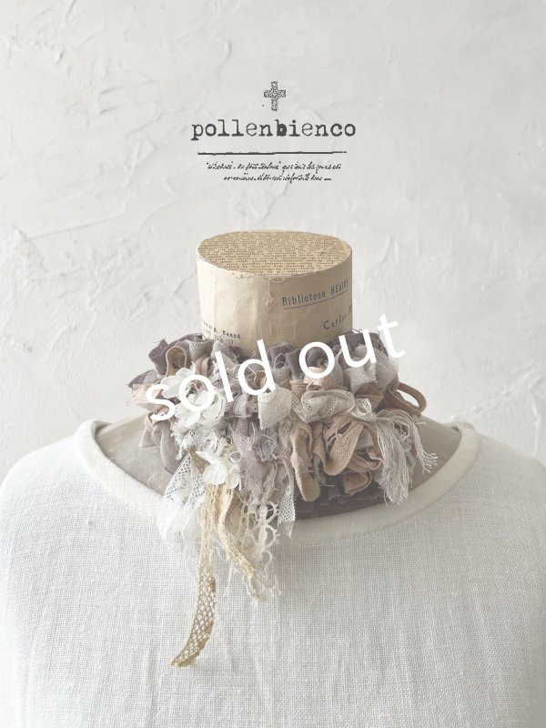 画像1: pollenbienco／アンティークレースのチョーカー・ライラック (1)