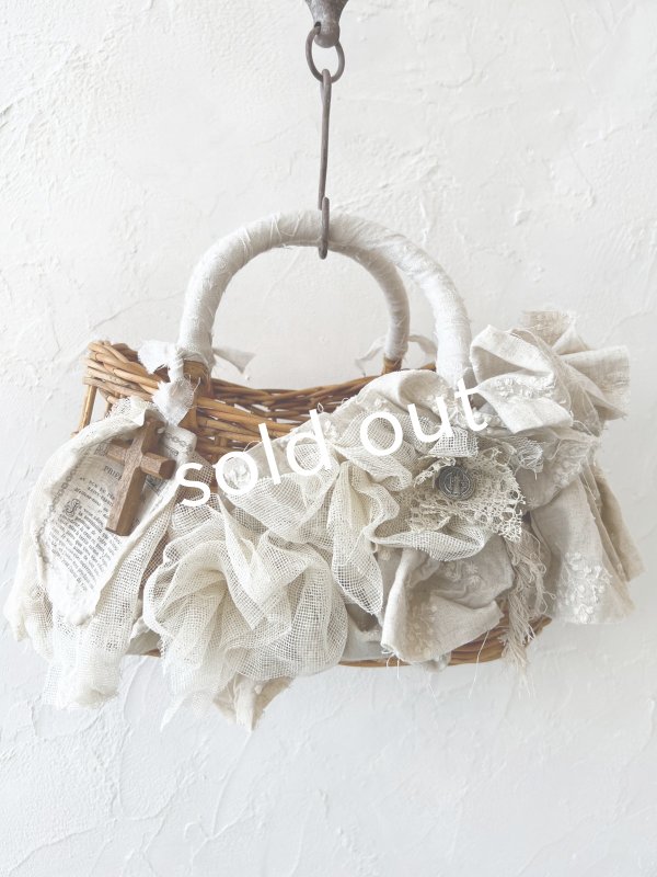 画像2: pollenbienco／アンティークレースと十字架のバスケット・E (2)