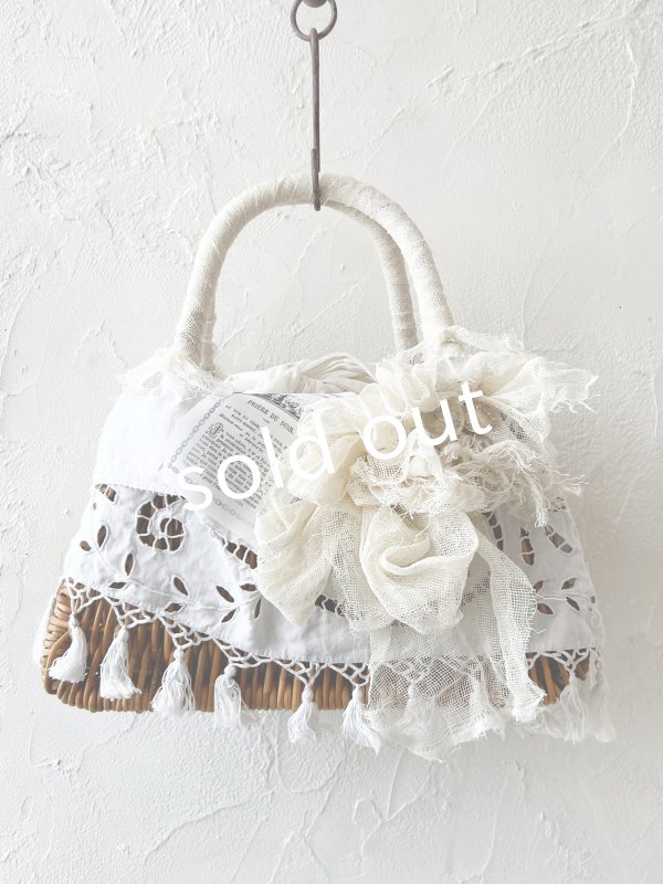 画像2: pollenbienco／アンティークレースのタッセルバスケット (2)