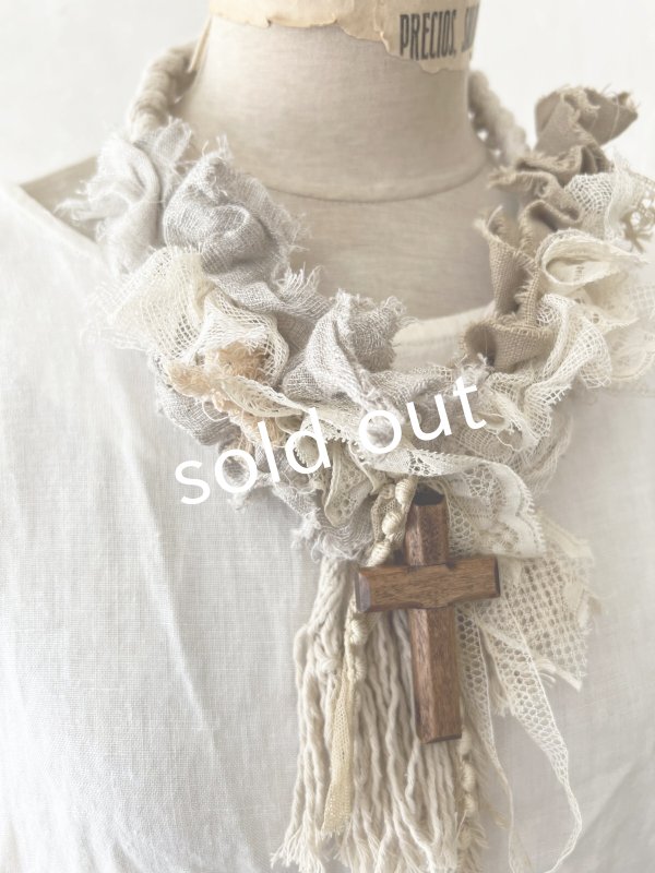 画像4: pollenbienco／アンティークレースと十字架のネックレス・B (4)