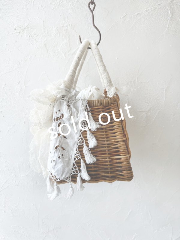 画像5: pollenbienco／アンティークレースのタッセルバスケット (5)