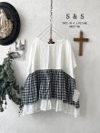 画像1: shizuka's/フレンチ袖レイヤードブラウス・黒チェック (1)
